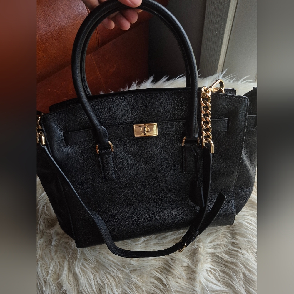 Black and Gold Michael Kors Satchel with Structured Design